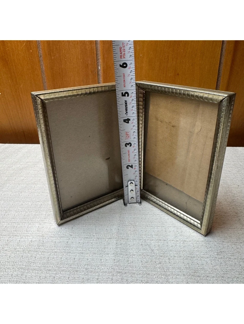 Vintage Brass Tone Double Hinged Picture Frame Holds Two 3.5x5 Photos